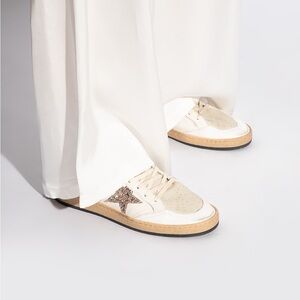 Brand New Golden Goose Women’s Ballstar “White Beige Silver Glitter” Sneakers